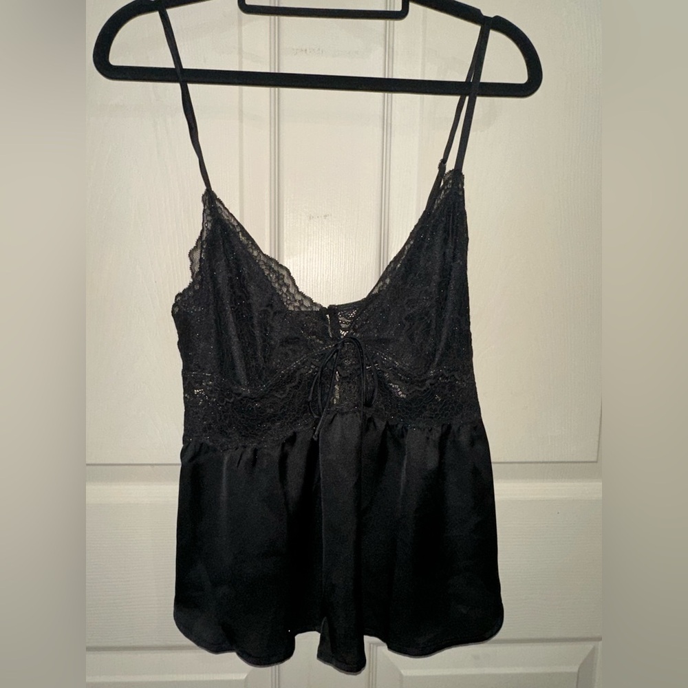 Victoria's Secret Black Lace Satin Camisole lingerie night out top L party